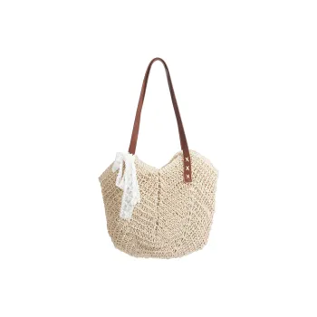 YZUE Woven Tote Bag, Shoulder Bag, Handbag Women's White/Brown