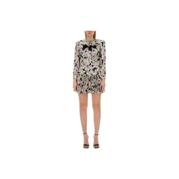 Alessandra Rich Daisy Printed Pleated Dress