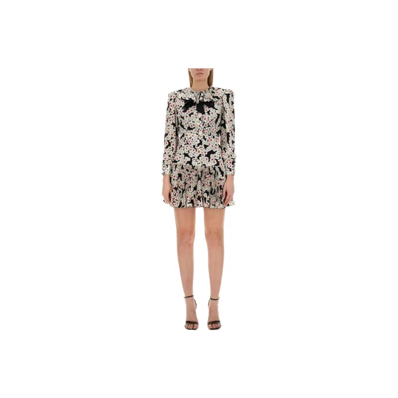 Alessandra Rich Daisy Printed Pleated Dress-0
