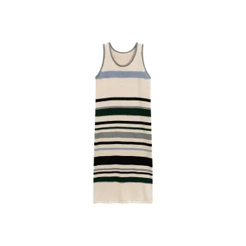 NEMOWU Sleeveless Dress Women's Apricot Stripes