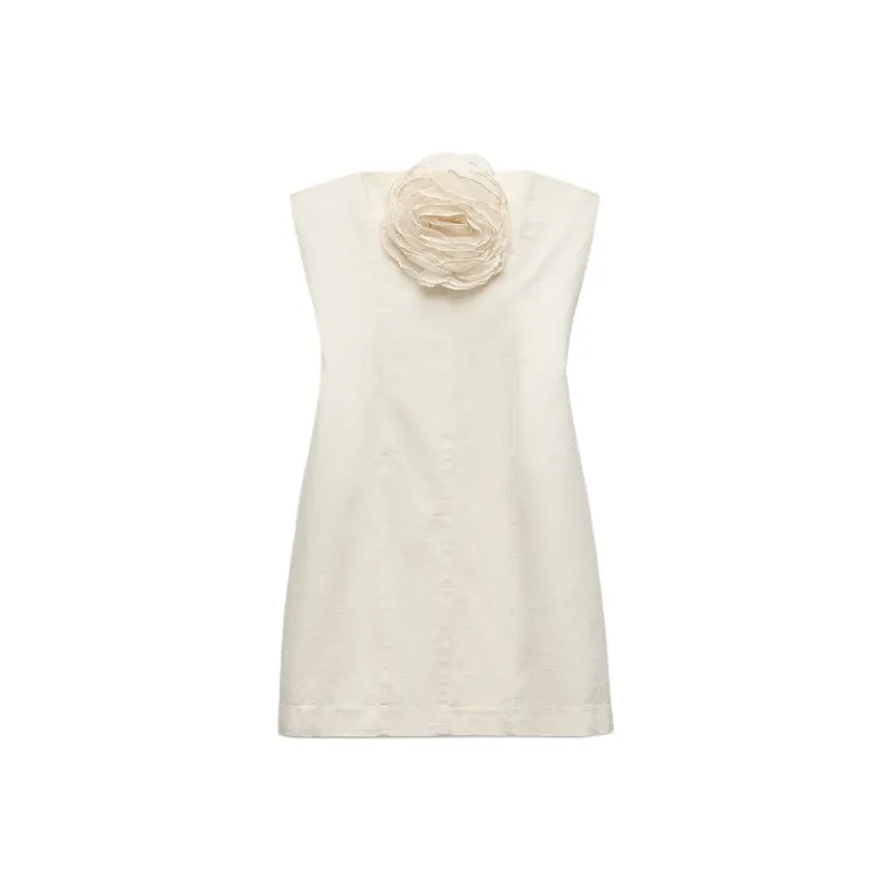ZARA Sleeveless Dress Women's Beige-0