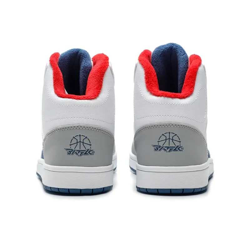 QIAODAN Anti Slip Wear Resistant High Top Skateboard Shoes Men's White Blue-3