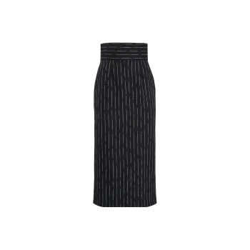 Alexander McQueen Striped High Waist Midi Skirt