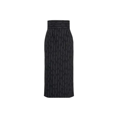 Alexander McQueen Striped High-Waist Midi Skirt