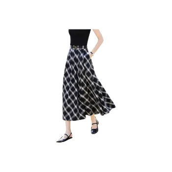 TOUCH Casual Long Skirt Women's Deep Navy Blue Plaid