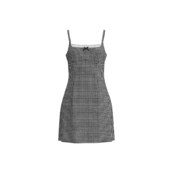 URBAN REVIVO Slip Dress Women's Pitch Black Gray Plaid