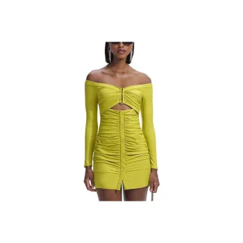 Self-portrait Long-Sleeved Dresses Women's Yellow Color Blocking Green