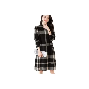 X MOOM Long Sleeved Dress Women's Black White Plaid