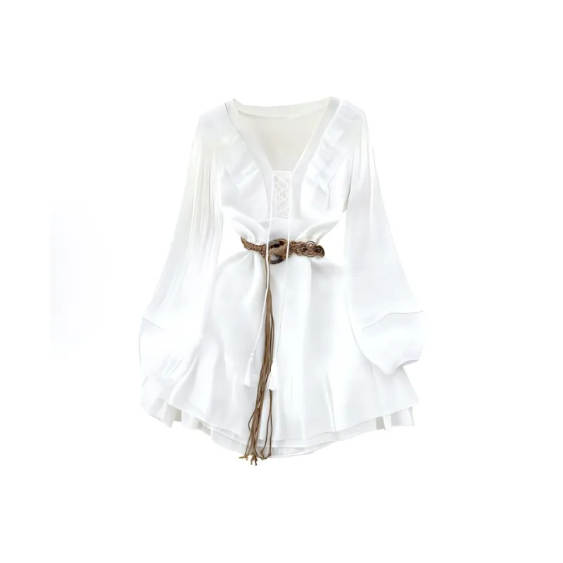 DOSOHEB Long Sleeved Dress Women's Ecru-0