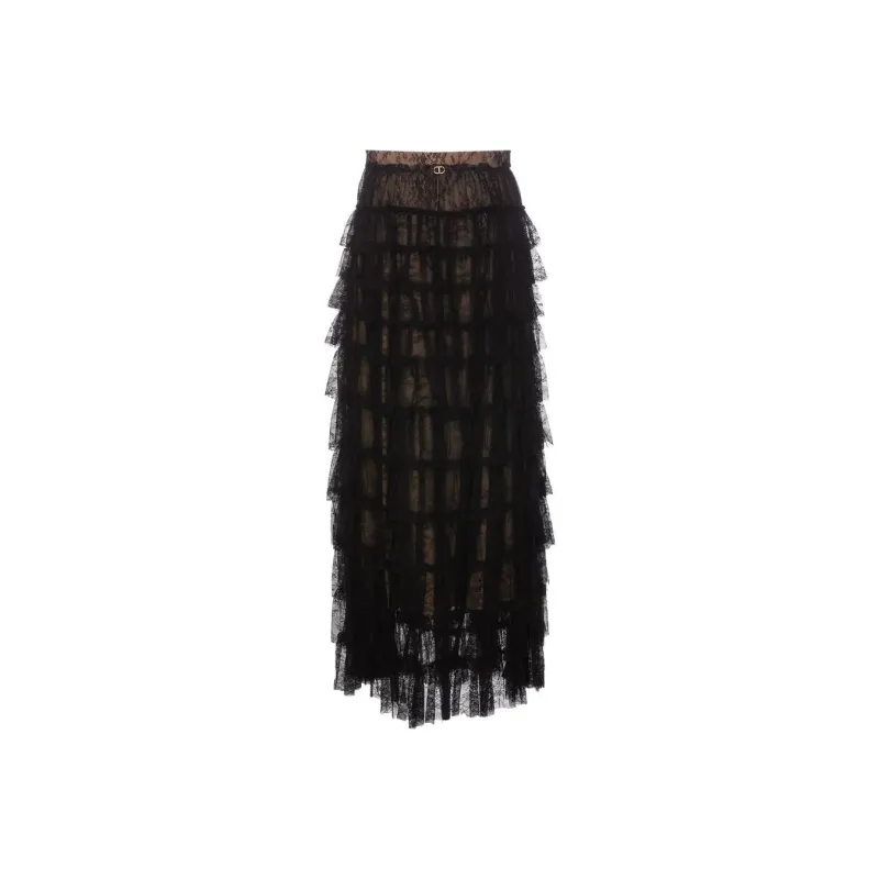 Twinset Ruffled Chantilly lace Maxi Skirt-0