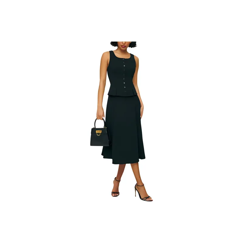 REFORMATION Caiden Two Piece Skirt Set Women's Black-0