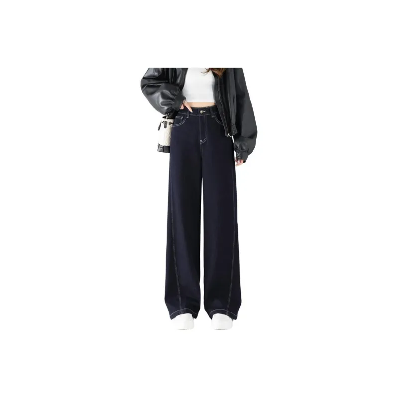 SITOL Jeans Women's Dark Blue Thin Fleece-0