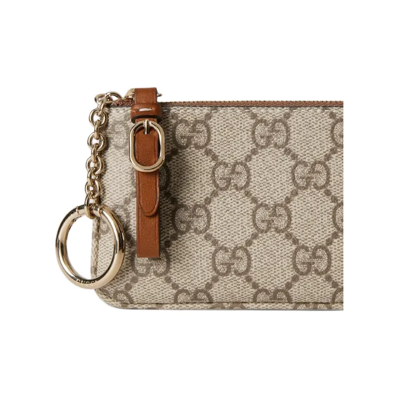 GUCCI GG Emblem Leather Key Pouch Women's Beige & Dark Brown-4