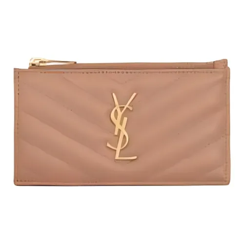 SAINT LAURENT Monogram Calfskin Card Clip Zero Wallet Card Holder Women's Vintage Peach Pink