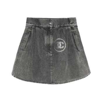 CHANEL Denim Short Skirts Women's Gray