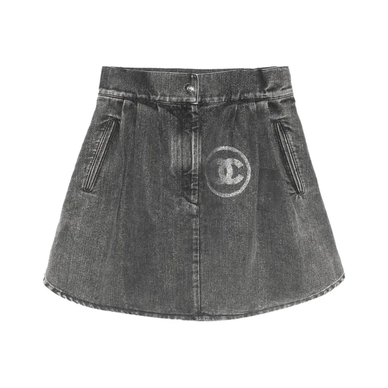 CHANEL Denim Short Skirts Women's Gray-0