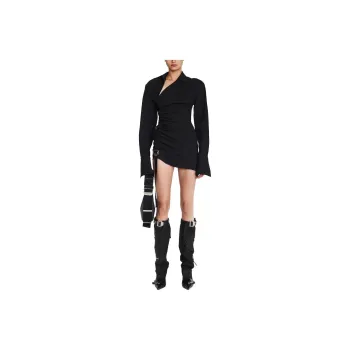 DION LEE SS24 SAFETY SLIDER GATHERED DRESS Long-Sleeved Dresses Women's Black