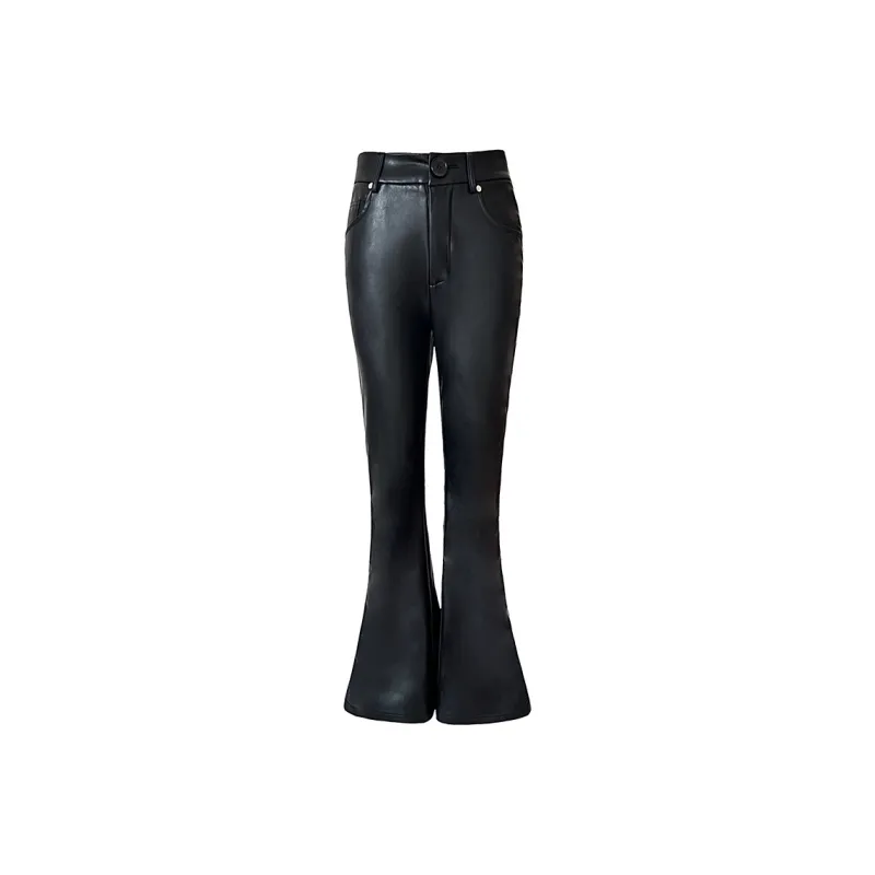 Rose Leather Pants Women's Black-3