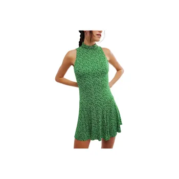 FREE PEOPLE Check It Mini Dress Sleeveless Dress Women's Sharp Green Combo Ditsy