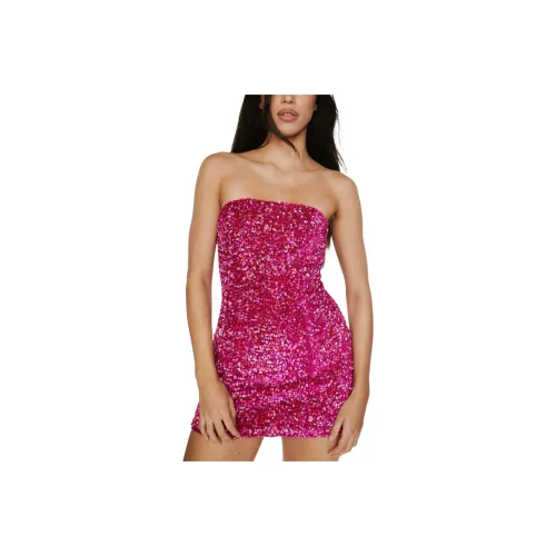 NASTY GAL Velvet Sequin Bandeau Dress Sleeveless Dress Women's Berry