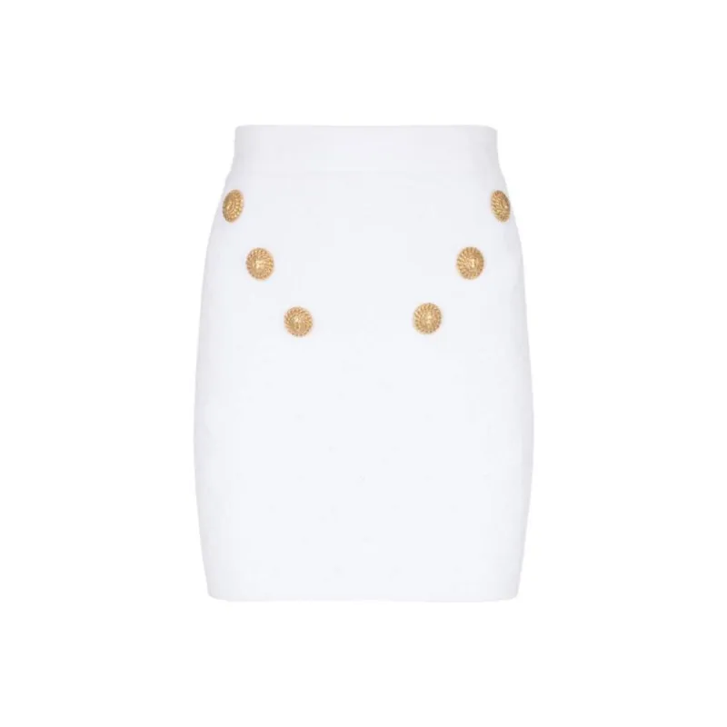BALMAIN 6 Button Knit Skirt 'White'-0