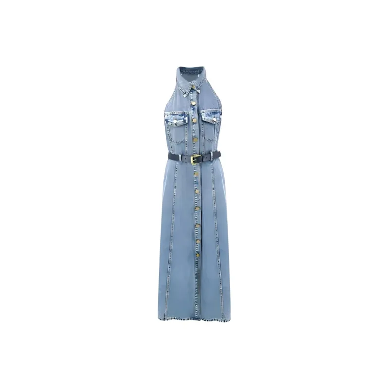 SECFLY OFFICIAL Sleeveless Dress Women's Vintage Dark Blue-0