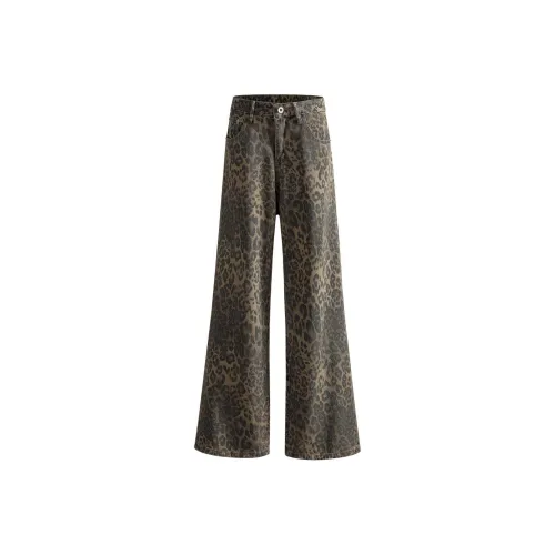 Wen Shan Jeans Unisex Leopard Print