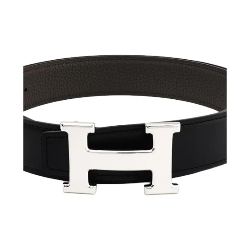 HERMES Constance Epsom Calfskin Belt Leather Belts Men's Black/Tin Gray Width 3.2cm-1
