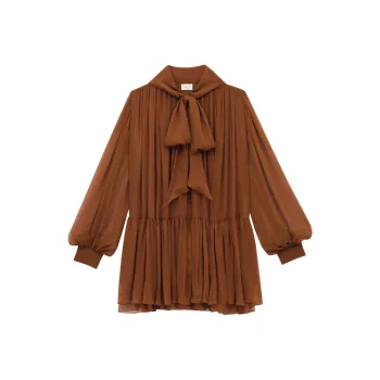SAINT LAURENT Long Sleeved Dress Women's Brown