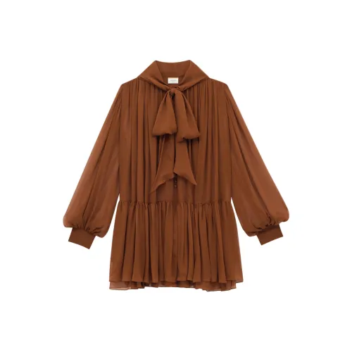 SAINT LAURENT Long Sleeved Dress Women's Brown