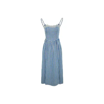 TURN UP Slip Dress Women's Blue Plaid