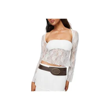PRINCESS POLLY ALYDA LONG SLEEVE LACE TOP Casual Suit Women's White/White