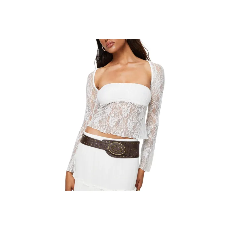 PRINCESS POLLY ALYDA LONG SLEEVE LACE TOP Casual Suit Women's White/White-0