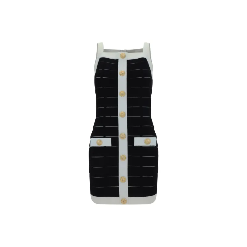 BALMAIN Two-Toned Mesh Detailed Short Dress-0