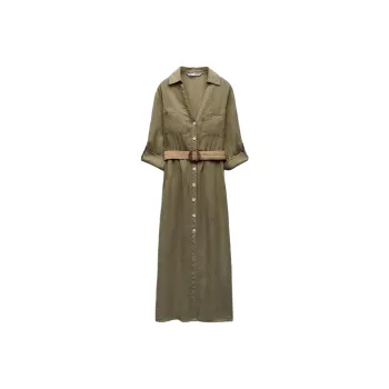 ZARA Long-Sleeved Dresses Women's Khaki