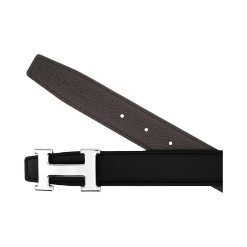 HERMES Constance Epsom Calfskin Belt Leather Belts Men's Black/Tin Gray Width 3.2cm-2