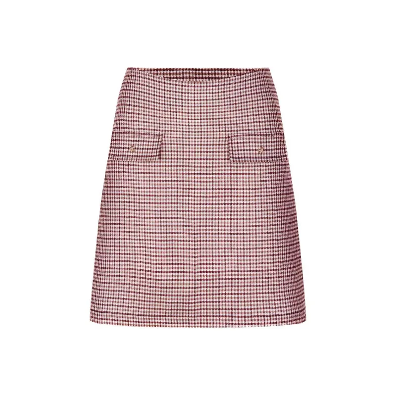 NAWAIN Casual Short Skirts Women's Beige Burgundy-0