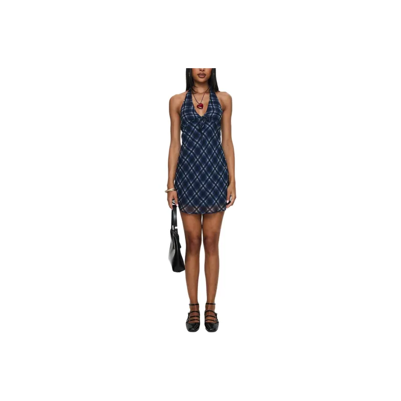 PRINCESS POLLY LARALINE HALTER MINI DRESS Slip Dress Women's NAVY/Marine Blue-0