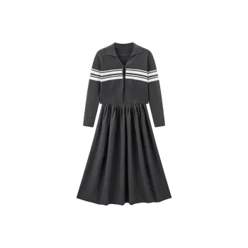 PEACEBIRD Long Sleeved Dress Women's Wild Dove Gray