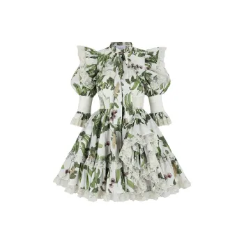 Selkie Collection SS25 Long Sleeved Dress Women's Ivory White Base With Magic Bean Print