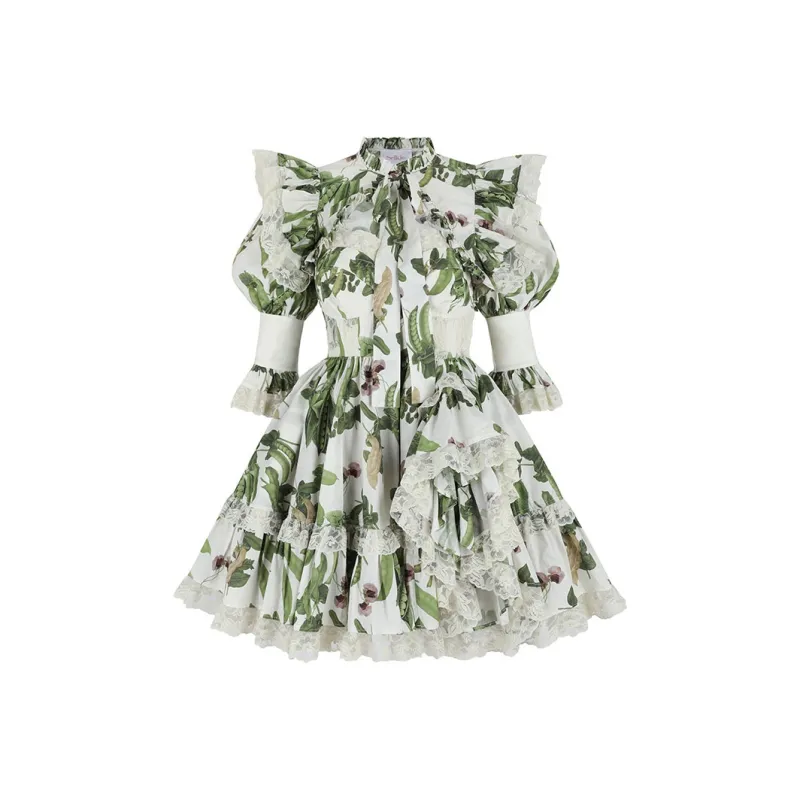 Selkie Collection SS25 Long Sleeved Dress Women's Ivory White Base With Magic Bean Print-0