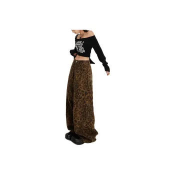 ZNZW Jeans Women's Coffee Brown Leopard Print