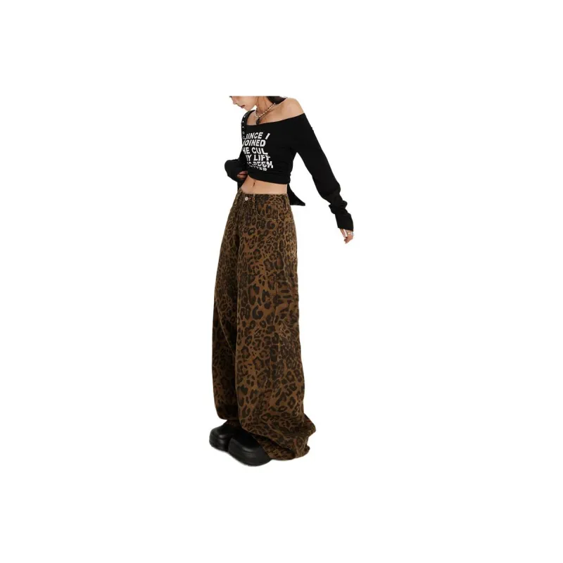 ZNZW Jeans Women's Coffee Brown Leopard Print-0