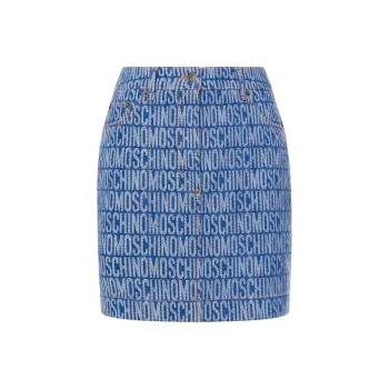 MOSCHINO Logo Jacquard Denim Mini Skirt