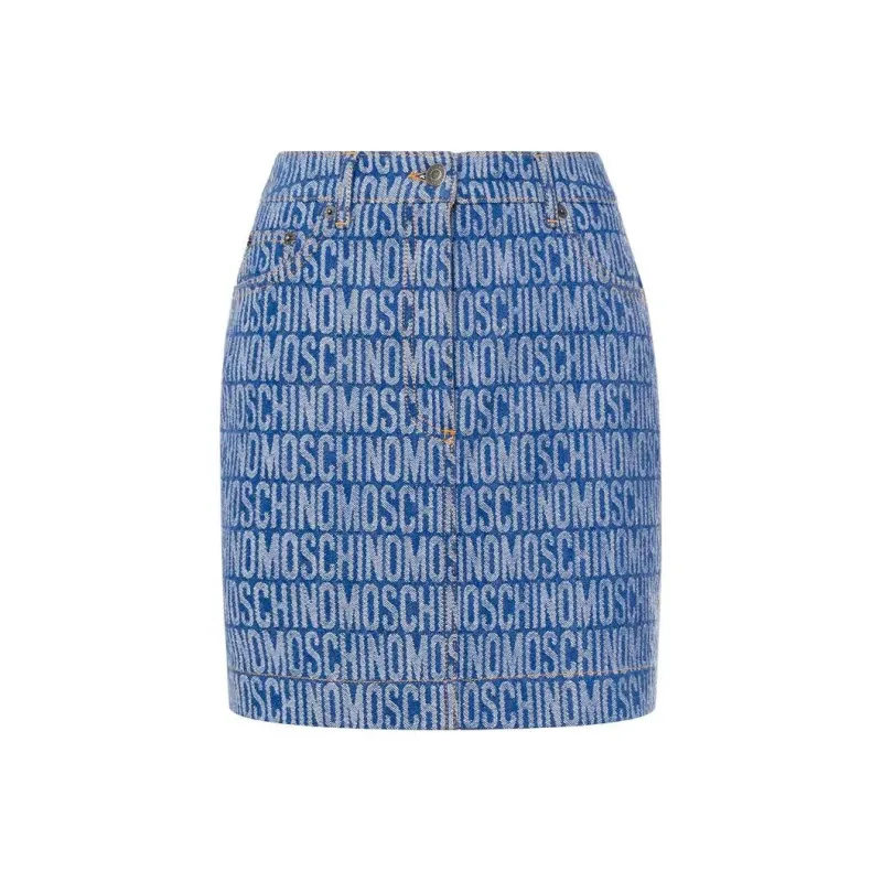MOSCHINO Logo Jacquard Denim Mini Skirt-0