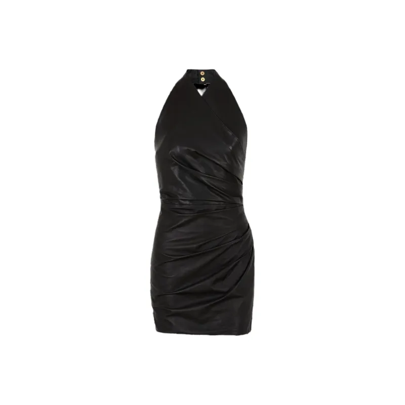 BALMAIN Draped Leather Mini Dress-0