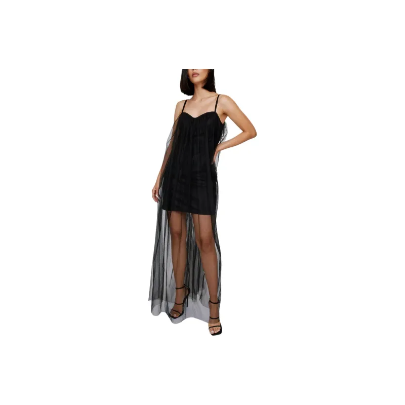 NASTY GAL Corset Tulle Overlay Dress Slip Dresses Women's Black-0