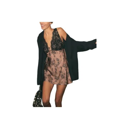 FREE PEOPLE Countryside Printed Mini Slip Dresses Women's True Cheetah Combo/Solid Color Cheetah Color Scheme