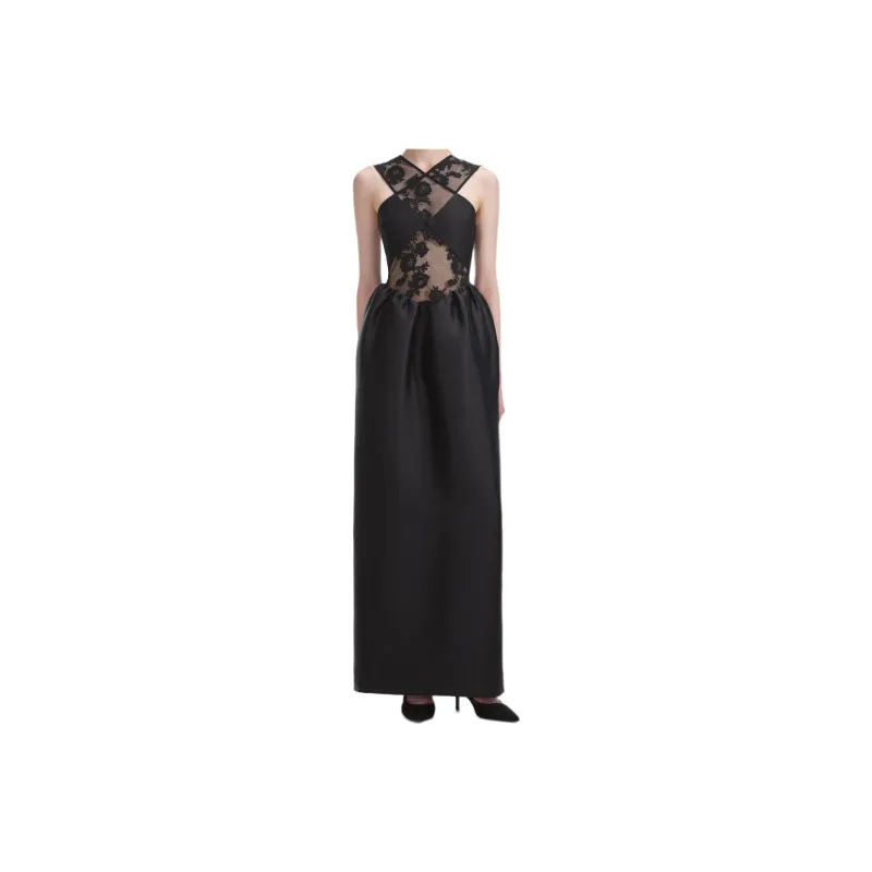 Self portrait Lace trim Taffeta Maxi Dress-0