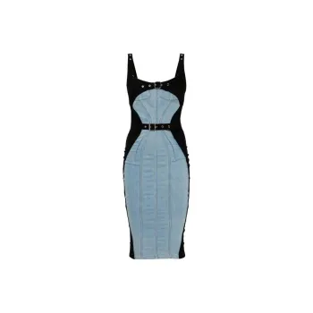 Mugler Bi-Color Buckled Denim Dress